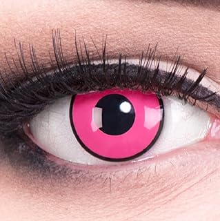 Lentillas de color rosa Werewolf Pink con borde negro 1 par. Para Halloween Carnaval, carnaval de Halloween, gratis estuche de lentillas sin graduación