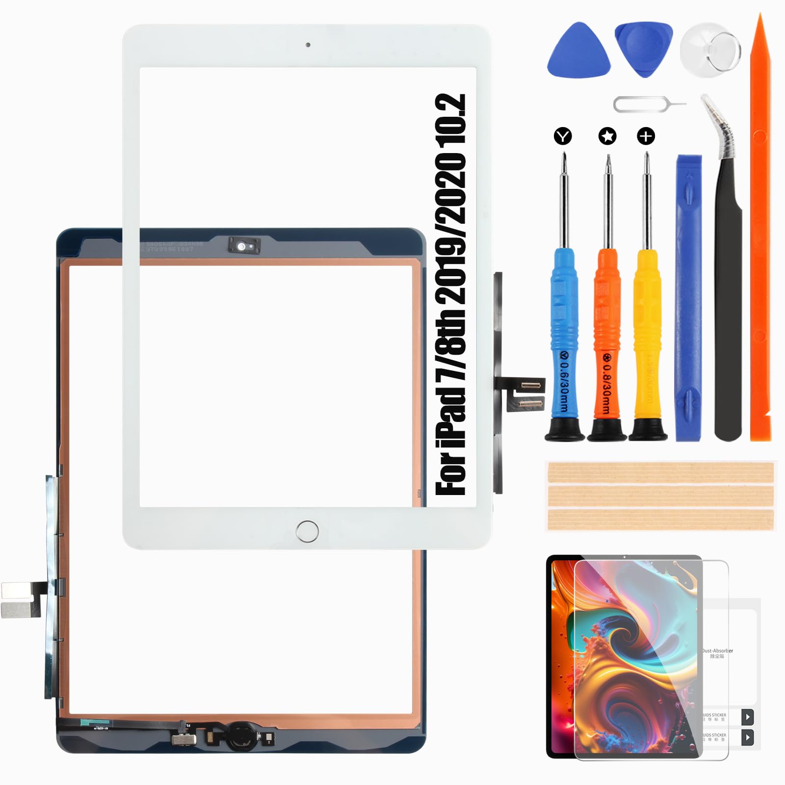 Reparo Touchscreen per iPad 7/8 Touch Schermo per iPad 7th 2019/8th 2020 Touch Screen Digitizer Schermo di Ricambio A2197 A2198 A2200 A2270 A2428 A2429 A2430 (Bianco con Home Buttone)