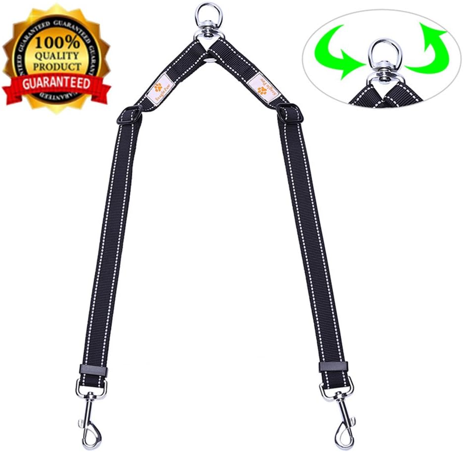 Snagle Paw Tangle Free Double Dog Leash Coupler, No Tangle Double Dog Walking & Trainning Leash, Adjustable 1" Dual Reflective Splitter…