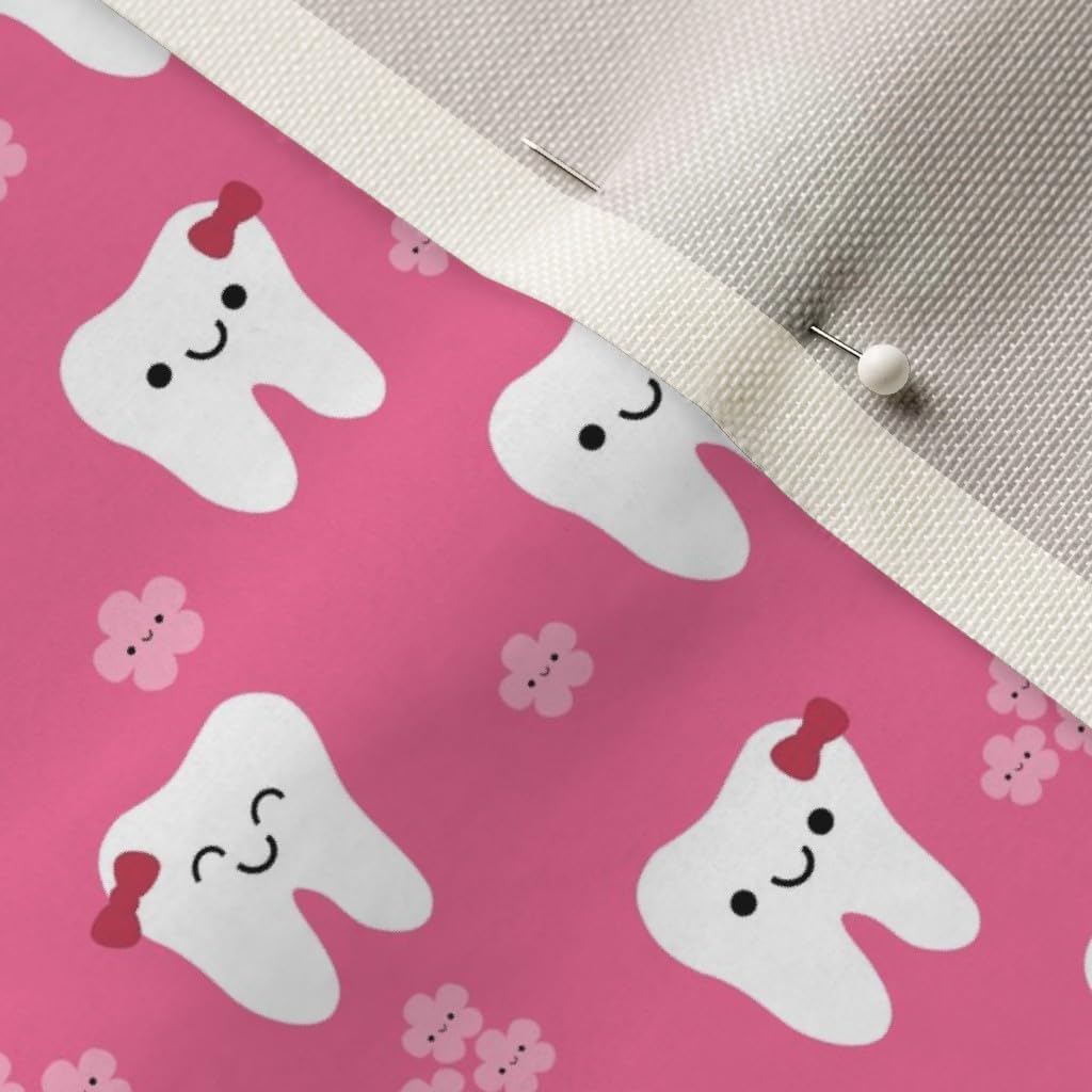 Spoonflower Fabric - Happy Teeth Flowers Tooth Dental Dentist Cute Kawaii Printed on Upholstery Velvet Fabric Fat Quarter - Upholstery Home Decor Bottomweight Apparel