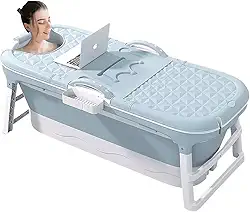 Banheira Ofurô Dobrável Portátil Adulto 148 cm Azul 260 Litros Com Suporte VG+