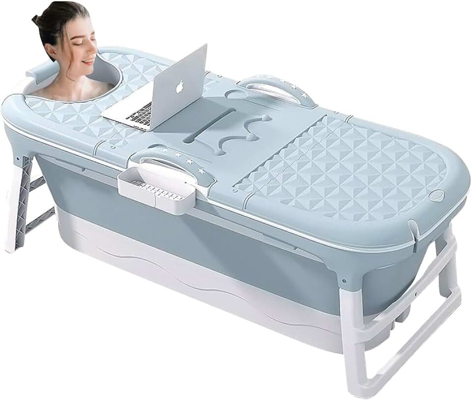 Banheira Ofurô Dobrável Portátil Adulto 148 cm Azul 260 Litros Com Suporte VG+