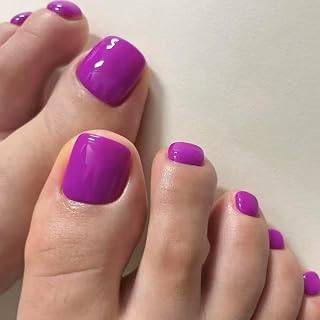 Purple Press on Toenails Short Square False Toenails with Designs Solid Purple Fake Toenails Glossy Summer Glue on Toenails Full Cover Violet Stick on Toenails for Women Girls Manicure 24Pcs