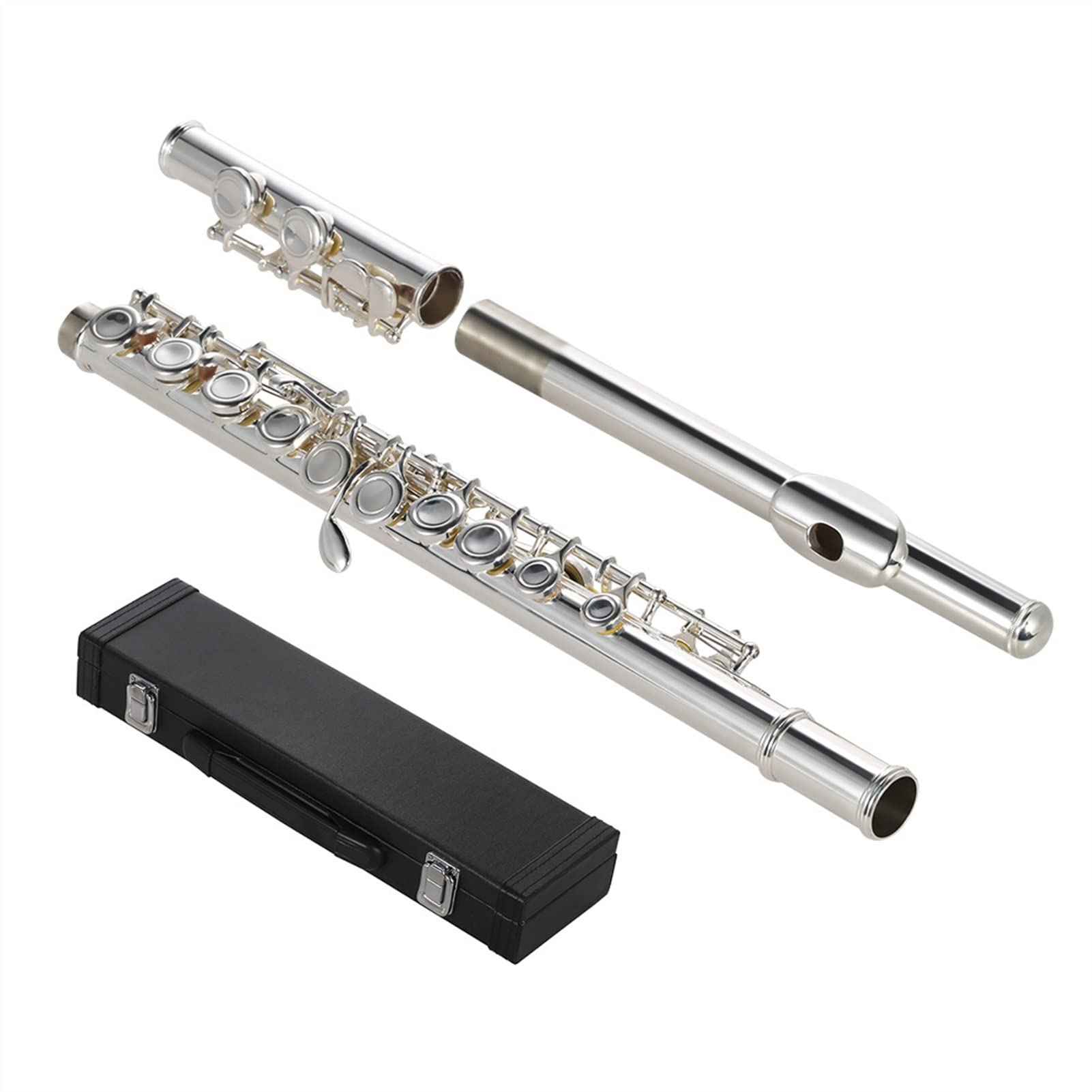 ZUZU Concierto Flauta C Clave Flauta Cupronickel Plateado Plateado 16 Agujeros Cerrados con Carcasas Destornillador Instrumentos De Viento Kit Flauta