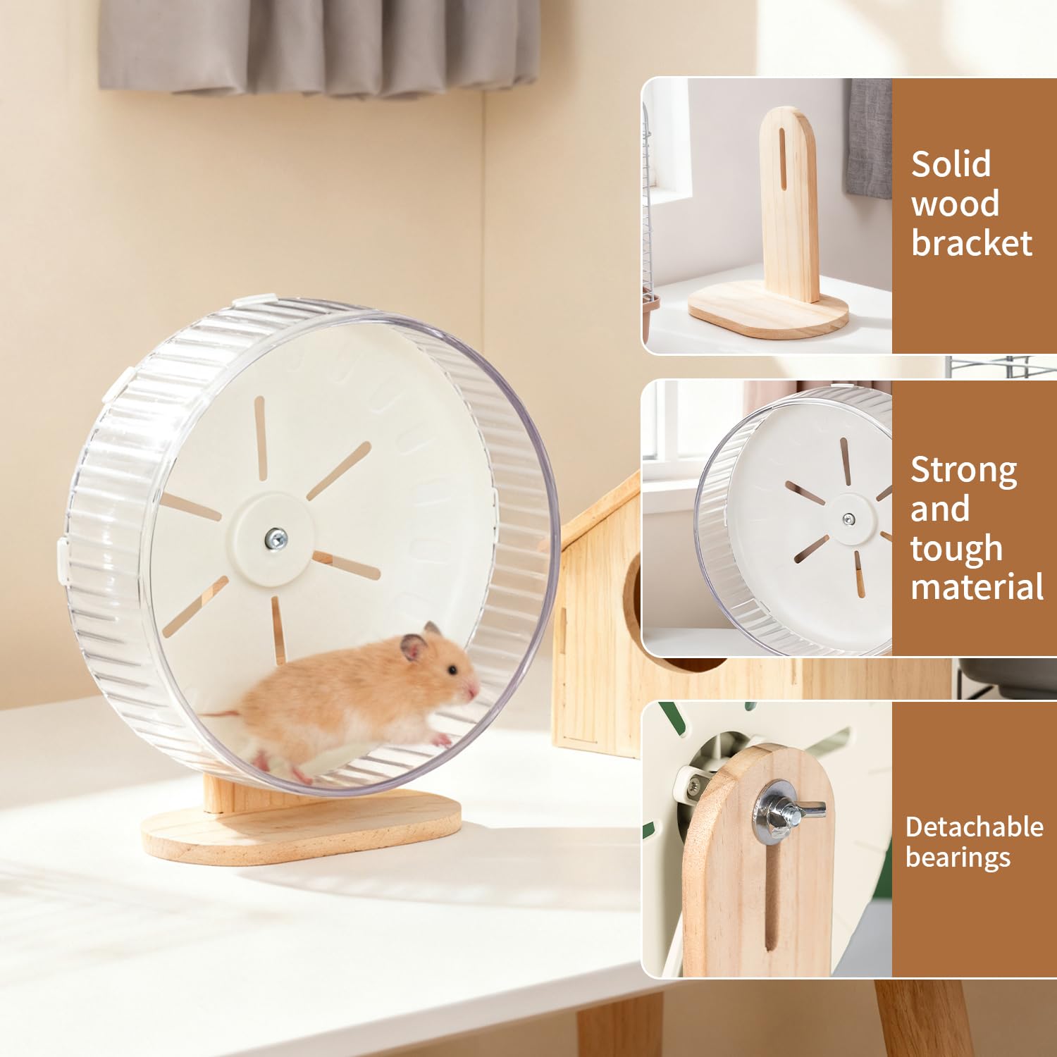 Super Silent Hamster Exercise Wheel with Adjustable Stand, Quiet Spinner Running Wheel for Hamsters, Gerbils, Mice and Other Small Pets (Medium, White) - image 5