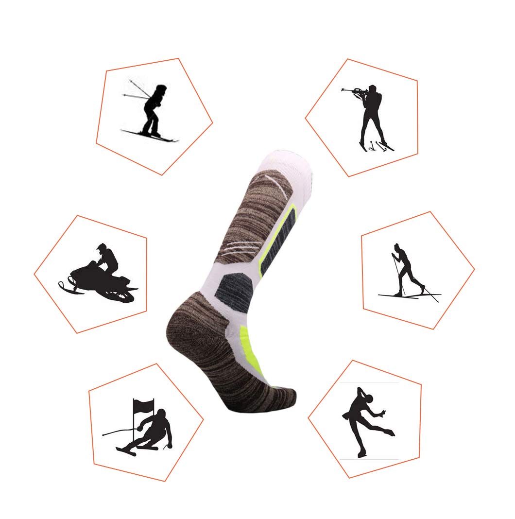 Ski Socks Lightweight Snow Skiing Socks, High Performance Warm Outdoor Wool Sports Stocking for Skiing Hiking Snowboard (White, M)
