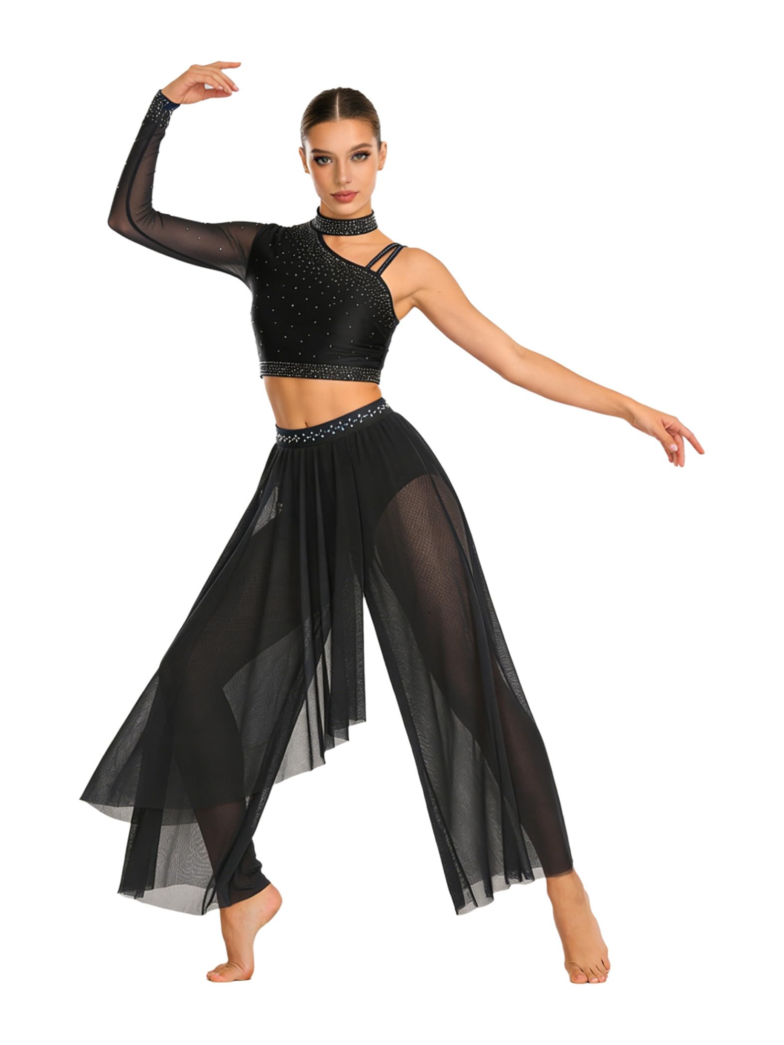 Ensemble Lyrische Tänze Damen Kostüm Zeitgenössischer Tanz Modernes Bühnenstück Outfit Hosen Oberteil