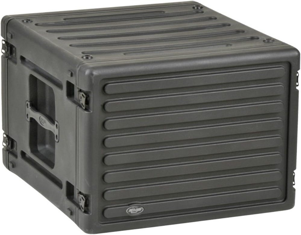 SKB Cases 1SKB-R8U 8U Roto Rack, Roto-Molded for Strength and Durability, Front and Rear Gasketed Covers, Interlocking Stacking Ribs, Heavy-Duty Flushmount Handles