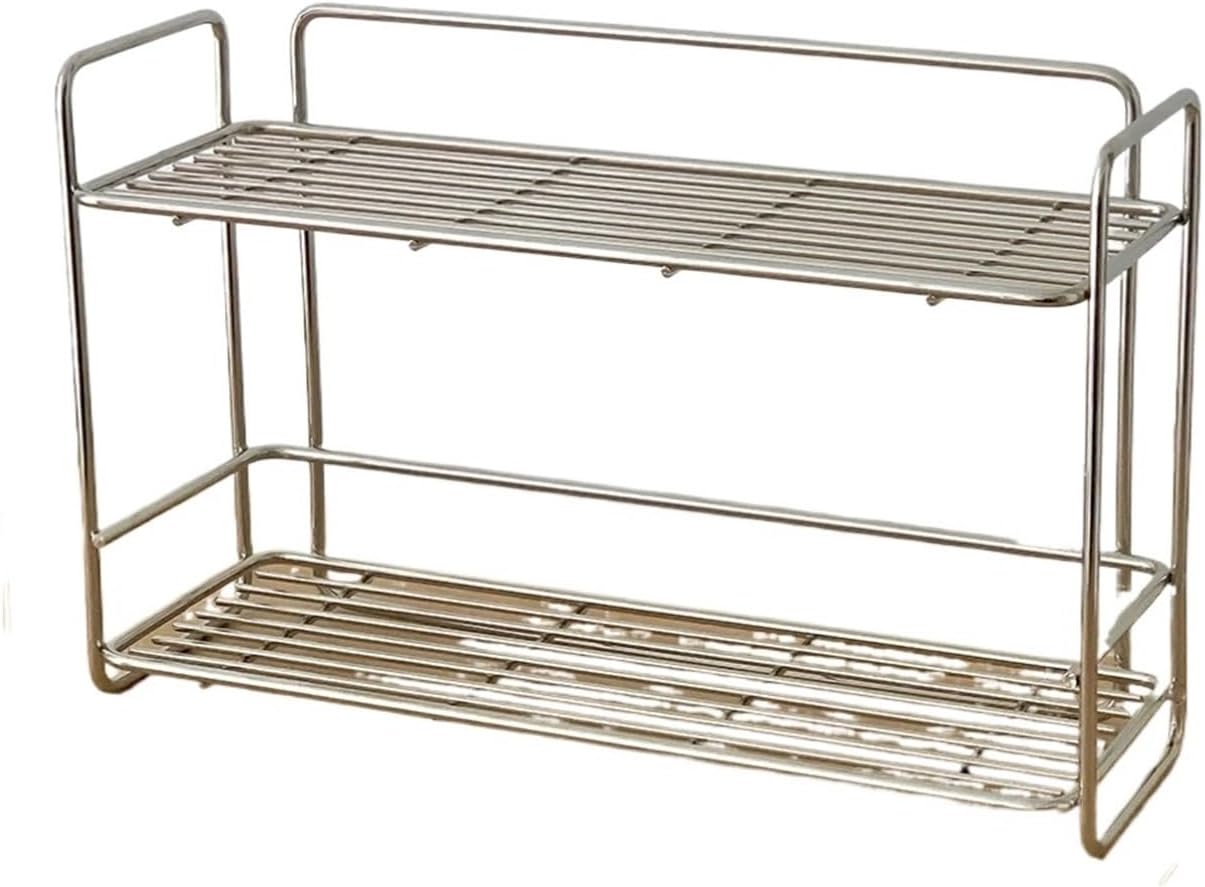 Stainless Steel Kitchen Shelf Sturdy Bathroom Storage Rack Multifunctional Ventilated Holder Drying Spice Organizer