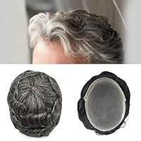 Vista 7 de Tupé de encaje suizo para hombres, piezas de cabello humano real, encaje frontal, sistema de reemplazo de cabello tipo tupé, nudo blanqueado, línea
