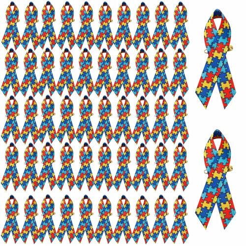 JazSwirl Autism Awareness Pins, Autism Metal Puzzle Piece Ribbon Pin for Awareness, Autism Awareness Pin for Show Support (50)