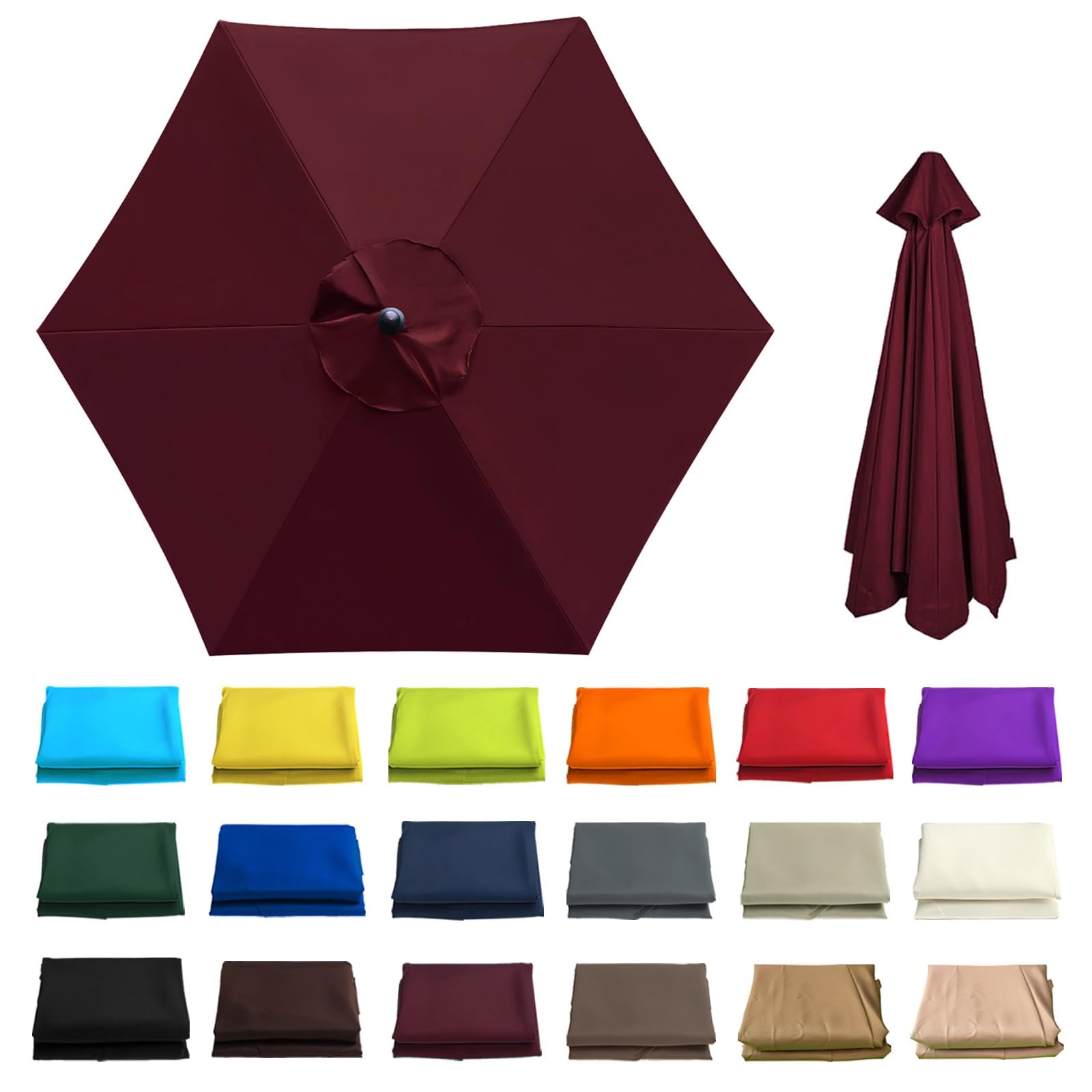6.6/8.2/8.9/9.8Ft Outdoor Umbrella Canopy - Patio Umbrella Replacement - Replacement Canopy for 6 Ribs - Anti-ultraviolet - For Patio, Garden, Market, Pool - Not umbrella frame(Dark Red,6 ribs: 2.7m/8