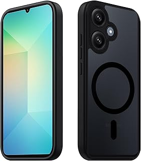 Tawarror Magnetic Cover for Samsung Galaxy A06, Translucent Matte Case for Samsung A06 PC Back Anti-Scratch TPU Shockproof Non-Slip Slim Mobile Phone Protective Case, Black