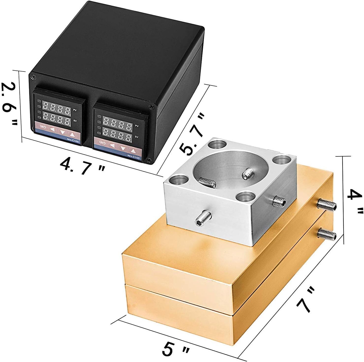 Golden 4" x 7" Aluminum Heat Press Plates Kit - DIY Industrial Hydraulic Heat Extractor with Double-Side Heating and Movable Control Box