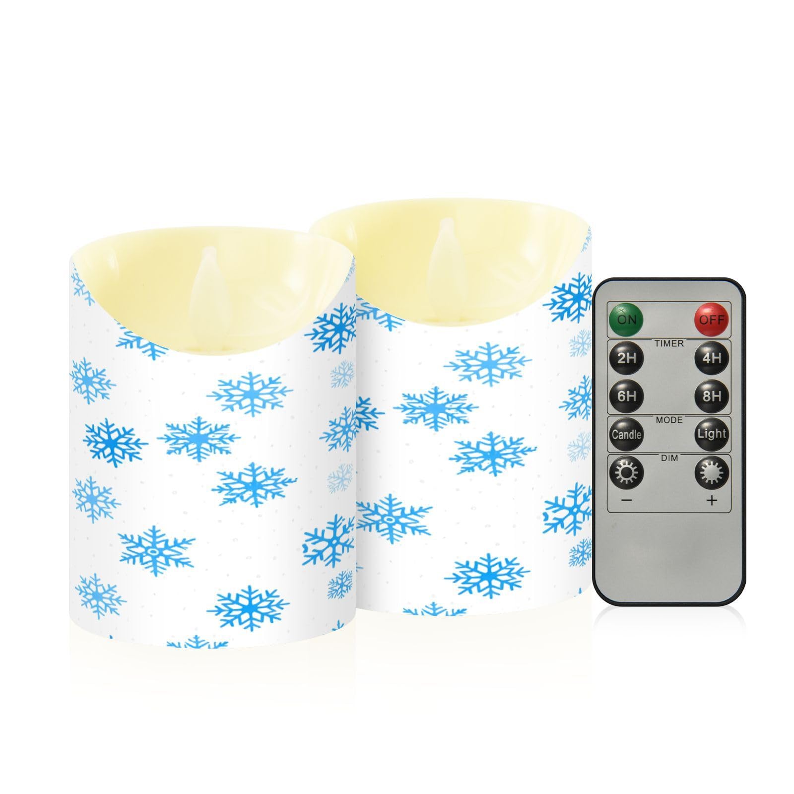 Ewusp Snowflakes Flameless Candles Battery Operated Flickering LED Pillar Candles Set of 2 with Remote Control & Timer, for Home Decor Wedding Holiday Party Centerpieces