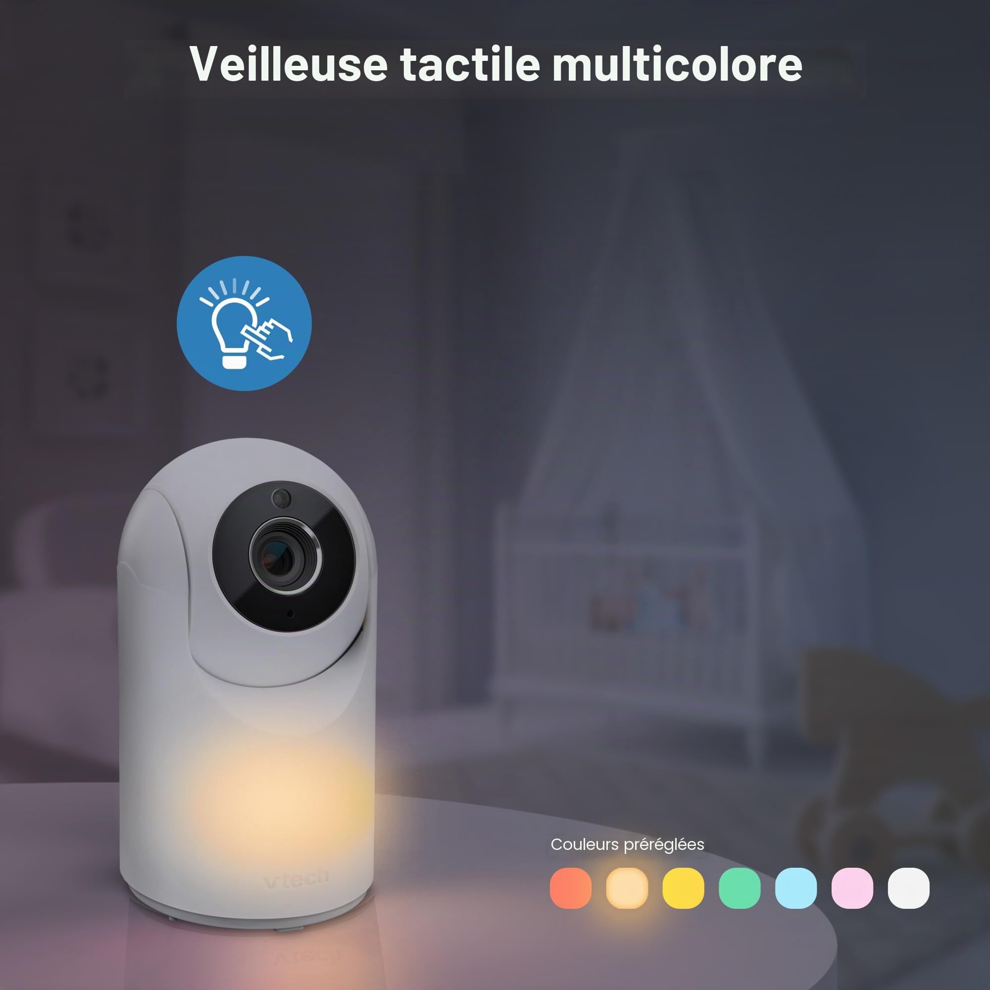 VTech VM7467 Moniteur pour bébé avec écran LCD 7", Zoom inclinable panoramique à Distance, Vue Grand Angle de 178°, Sons apaisants et berceuses, veilleuse Multicolore, Conversation bidirectionnelle,