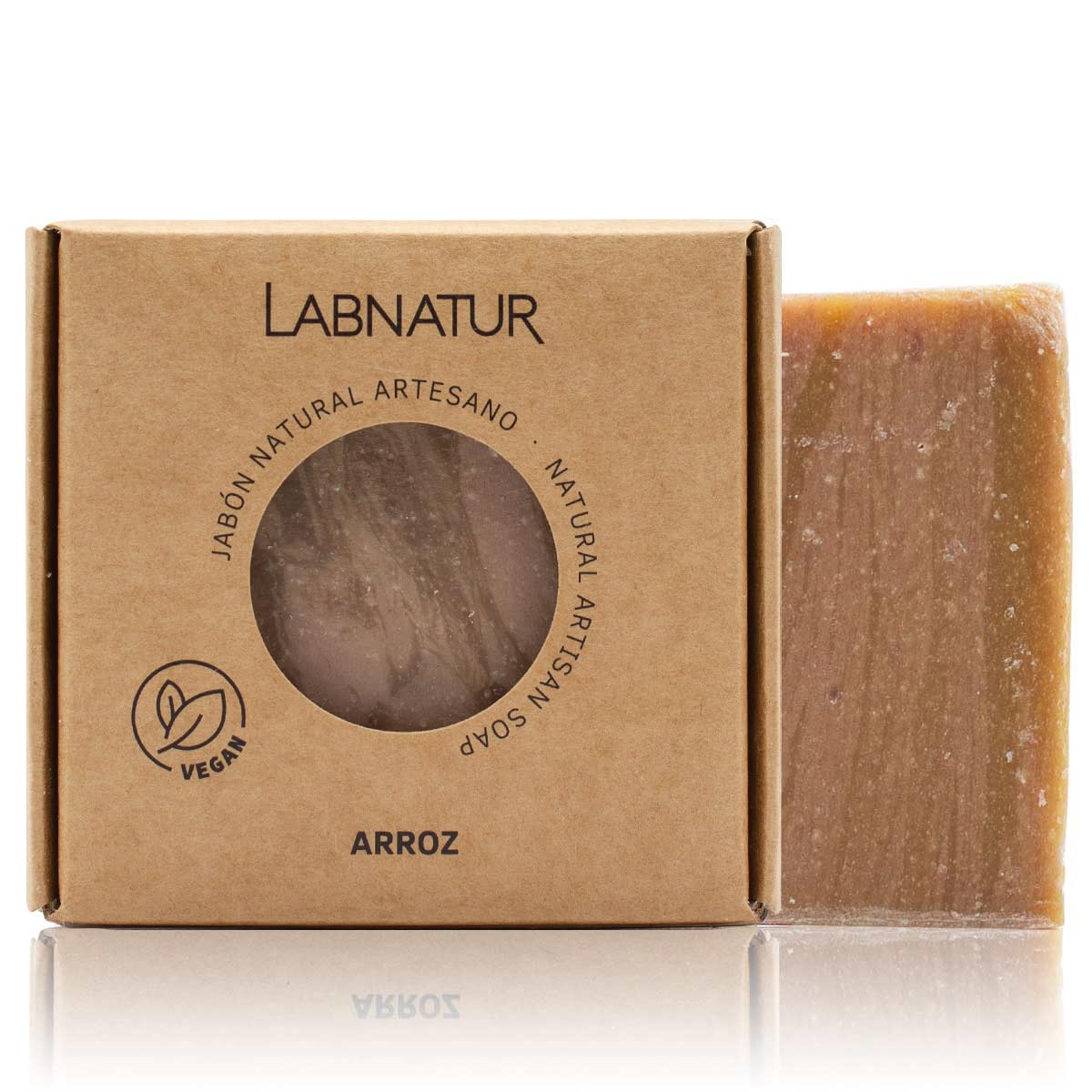 Labnatur Jabón Natural Arroz Artesanal - Hidratación y Limpieza Profunda - Con Aceites de Oliva y Coco - Para Piel Sensible - Vegano y Sin Aceite de Palma - Fabricado en España - 100 g