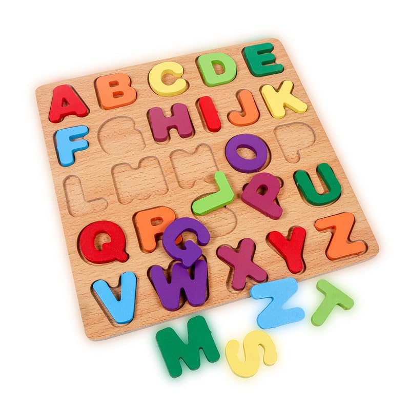 Image of Fun4You Wooden Alphabet Puzzle Board ABCD Learning Toy for Kids | Educational Wooden Puzzle Game for Toddlers & Preschoolers, Colorful A-Z Letter Recognition Toy (Multicolor)