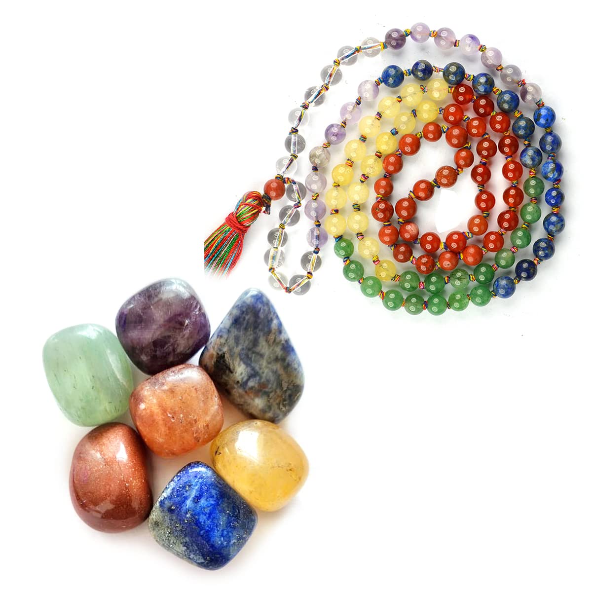 Crystu Natural 7 Chakra Tumble Set with 7 Chakra Mala Original (B09WN427B2) Amazon Price History, Amazon Price Tracker