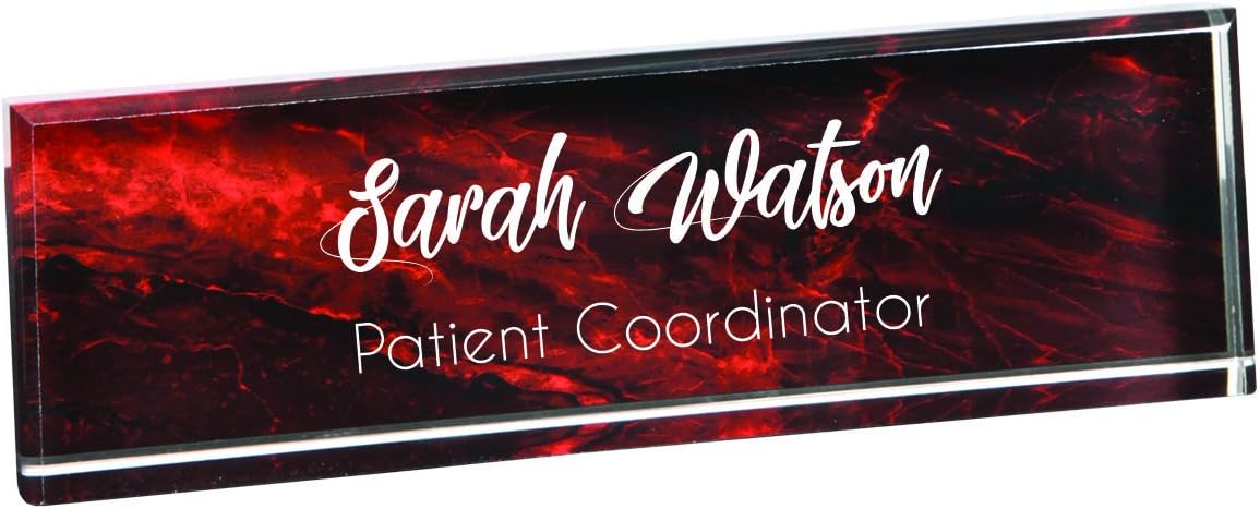 Personalized Office Desk Name Plate - Over 30 Different Design (Large - 9.5", Red Marble Acrylic)