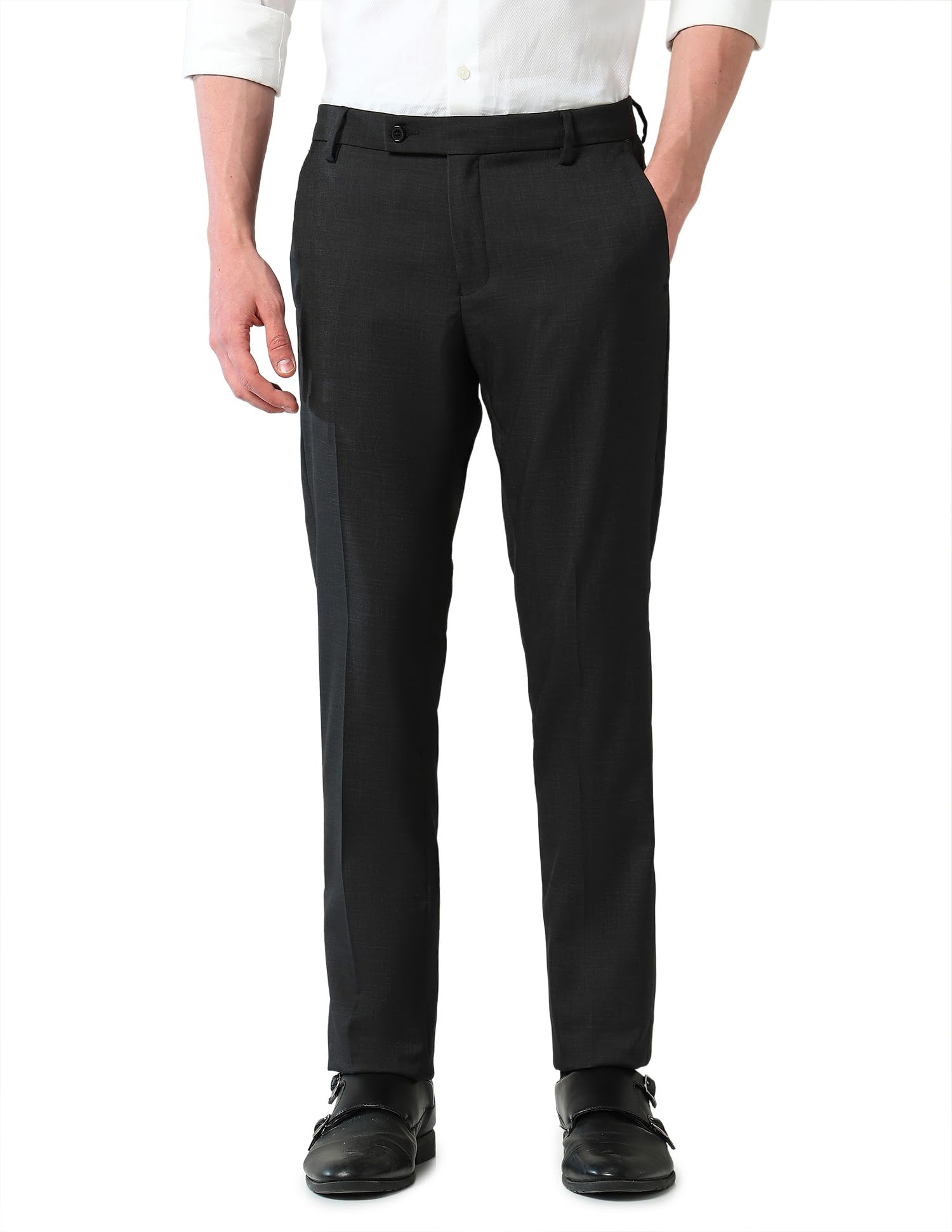 Mid Rise Charcoal Regular Fit Formal Trousers-image-27