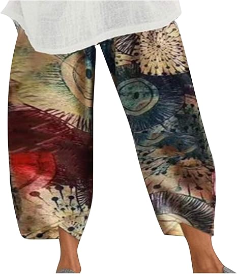 Amazon Co Jp 派手ズボン 女性 綿麻混紡 コットン メンズ ズボン パンツ カジュアル ファッション 可愛い 色褪せない服地 通気性 発汗性 春夏秋 ゆったり コットン リネン プリント ワイド レッグ パンツ ズボン 休暇 休日 海辺 アウトドアアクティビティ ビーチ