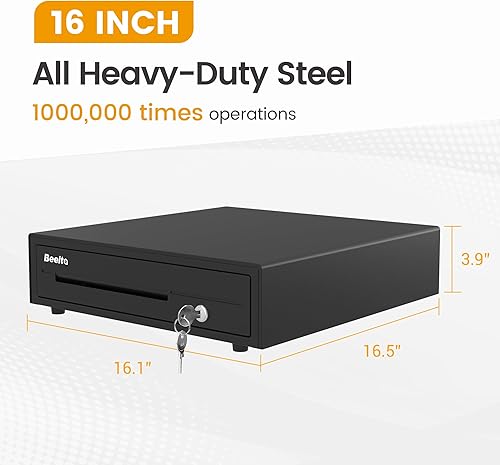 Miniatura 4 de Cajón de efectivo resistente de 16 pulgadas para sistema POS - Bandeja totalmente extraíble, 5 billetes5 monedas con micro interruptor e interruptor