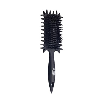 Red By Kiss Curl Art Styler Dual Brush Design with Nylon & Boar Bristles, 3-Sided Edge Comb, Enhances Curl Definition & Shine, Gentle Glide with No Damage Double Bristle, Black