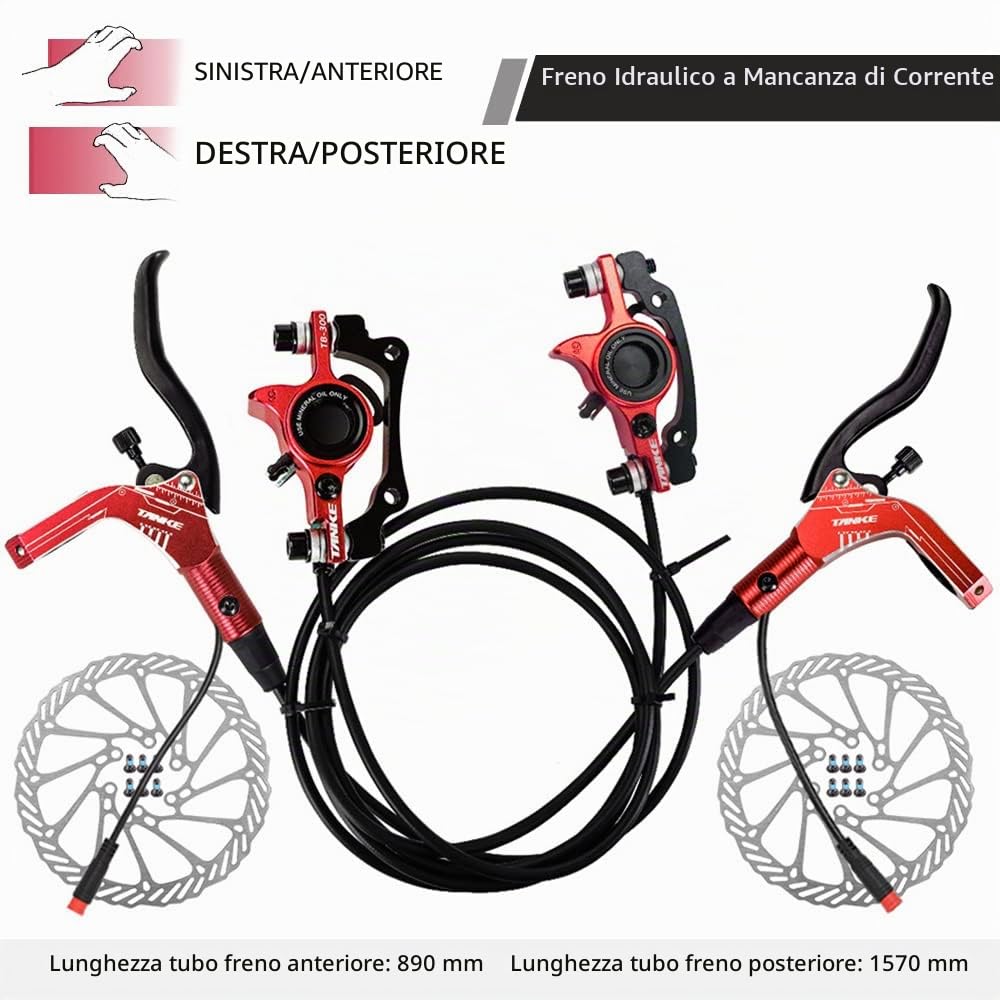 Bike Set Freno Idraulico con rotori da 160 mm Leva Pinza Freno a Disco Idraulico Anteriore e Posteriore per Bici elettrica Scooter Bicicletta