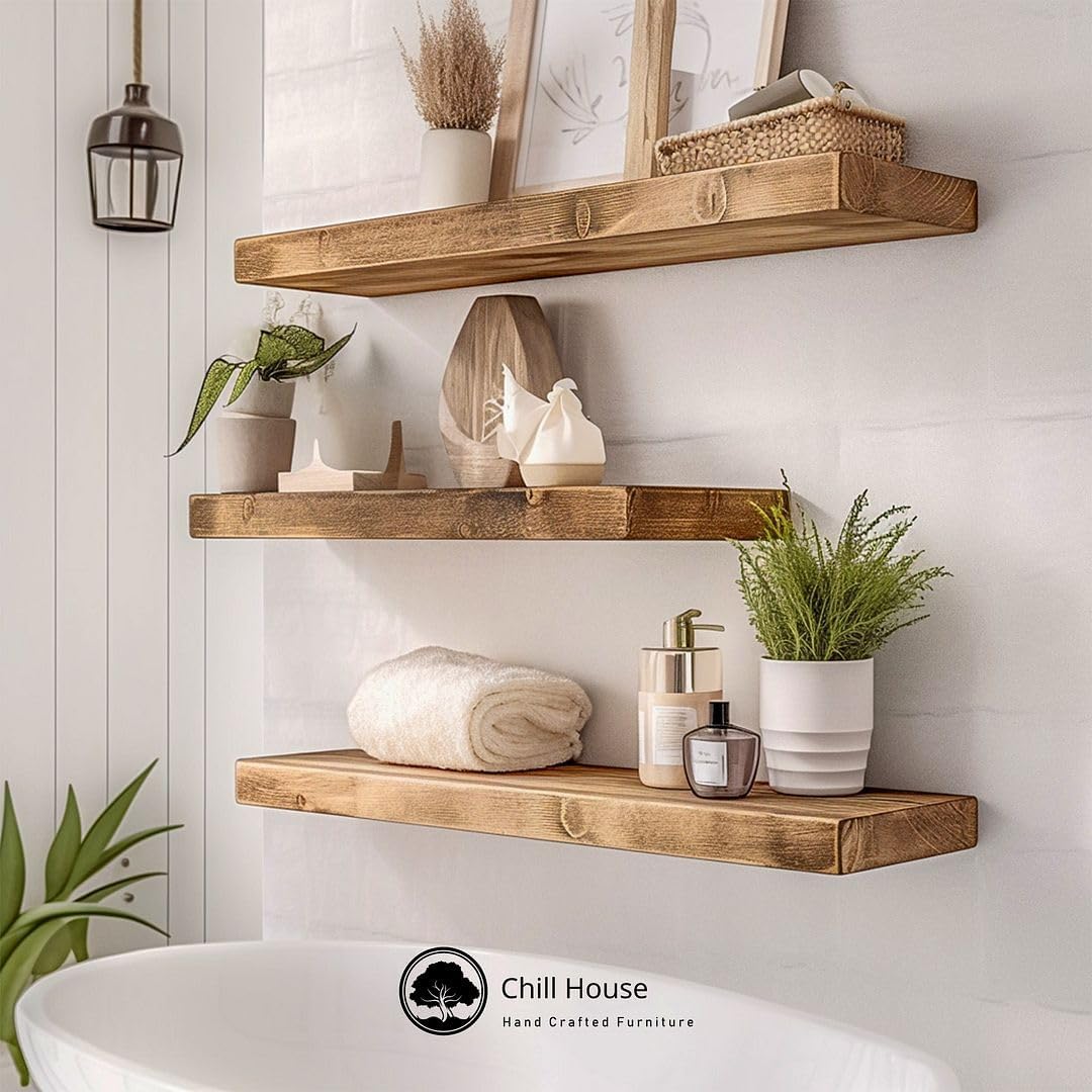 Chunky Rustic Floating Shelf 9x1.5, Tudor Oak, 31 inch