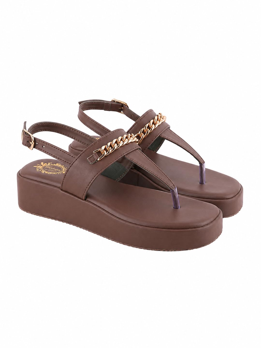 shoetopia Women's Platform Wedge Sandals | Cushioned Comfort Slip-On Slingback Thong Sandals with Chain Detail | Lightweight Casual Fashion Footwear-picture-17