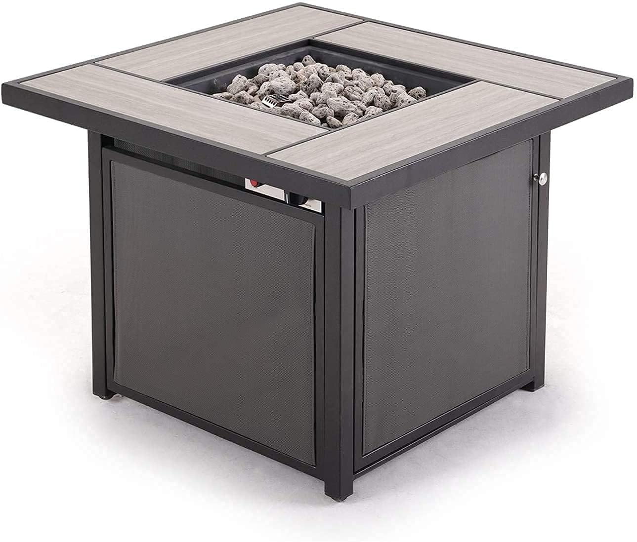 Outdoor Propane Fire Pits Table, 32 Inch Gas Fire Pit for Outdoor Square Gas Fire Table, 40,000 BTU Automatic Ignition Electronic Fire Pit with Lid and Lava Rock, for Garden Backyard Deck Patio