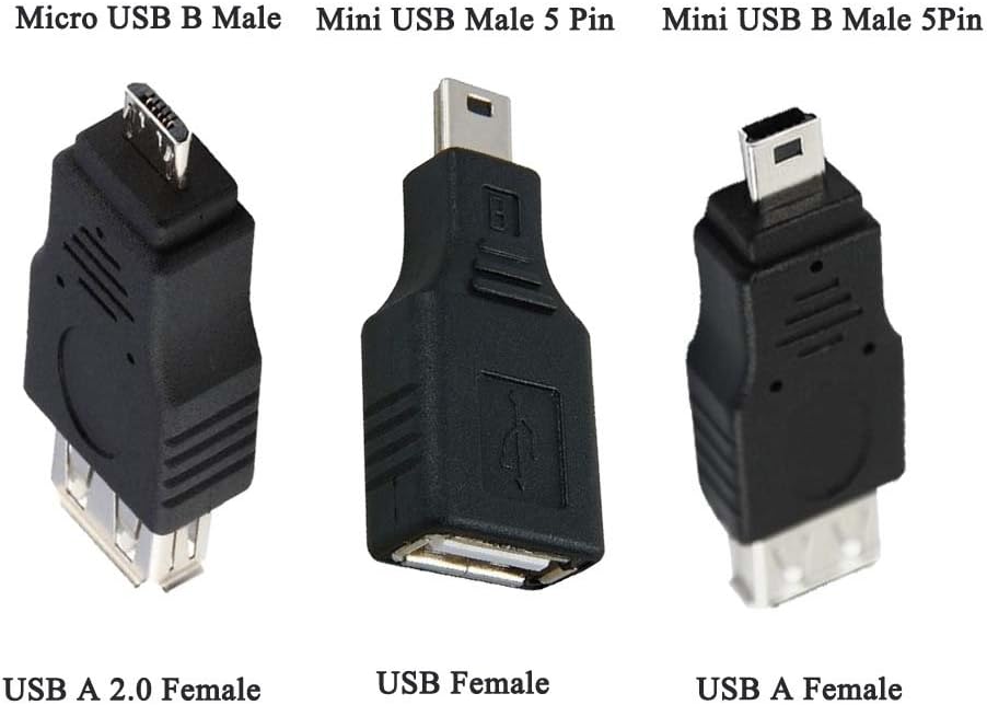 provide USB A 2.0 female to Micro USB B male Connector Adapter+USB A Female to Mini USB B 5 Pin Male Adapter+USB Female to Mini USB Male 5 Pin Adapter Converter
