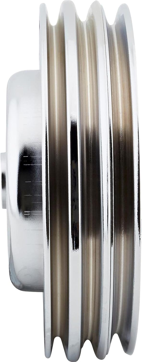Speedway Motors Chrome Pulley Set for SBC 283-350 V8 Engines, 2-Groove Water Pump Pulley & 3-Groove Crank Pulley for Long Water Pump Applications, Durable Chrome Plated Finish