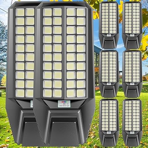 Jadisi 8-Pack 32000W Solar Street Light - 2400000 Lumens, Dusk-to-Dawn, Waterproof, Ideal for Commercial & Outdoor Parking Lots - Energy-Efficient Solar-Powered, 3-Year Warranty Cover