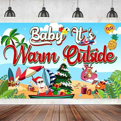 Baby Its Warm Outside Banner, Large 71" X 43" Christmas July Banner, Christmas July Decorations, Christmas July Party Supplies, Hawaiian Christmas Decorations Mele Kalikimaka Christmas Decorations