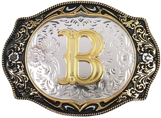 HUABOLA CALYN Western Belt Buckle Initial Letters ABCDMRJ to Z Cowboy Rodeo Small Gold Belt Buckles for Men Women, B, One size
