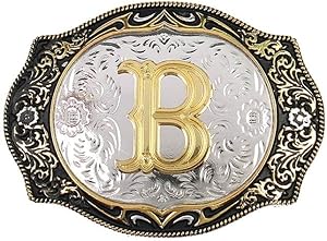 Western Belt Buckle Initial Letters ABCDMRJ to Z Cowboy Rodeo Small Gold Belt Buckles for Men Women