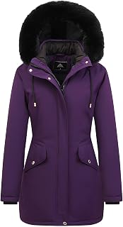 MOERDENG Women's Long Winter Puffer Jacket: Thicken Fleece Lined Parka with Detachable Faux Fur Hood - Warm & Waterproof
