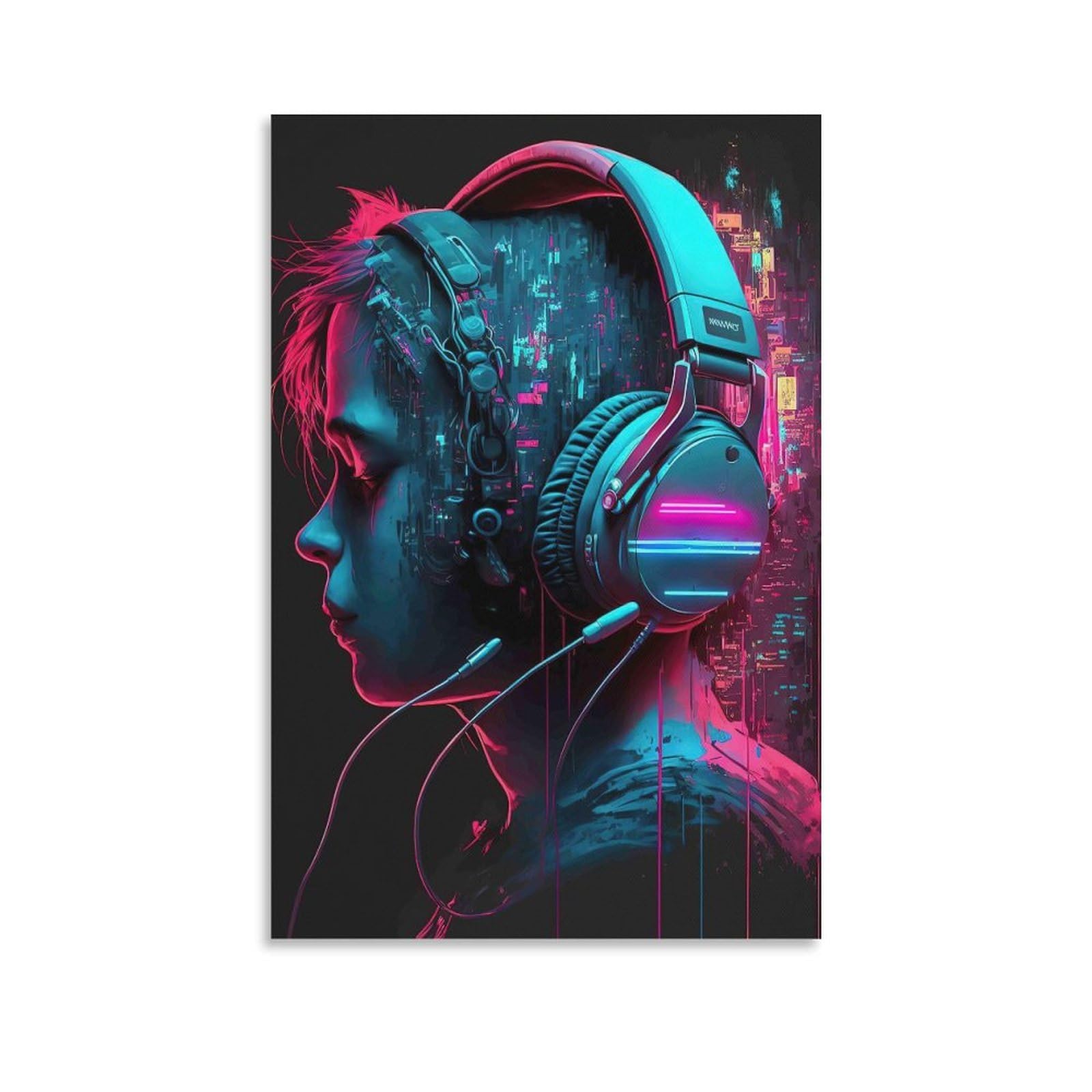 DHBANEIOK Cyberpunk Headset User Wall Decor Poster Canvas Prints Picture Modern Wall Art Picture Wall Hanging for Living Room Home Decorations 20x30inch(50x75cm)