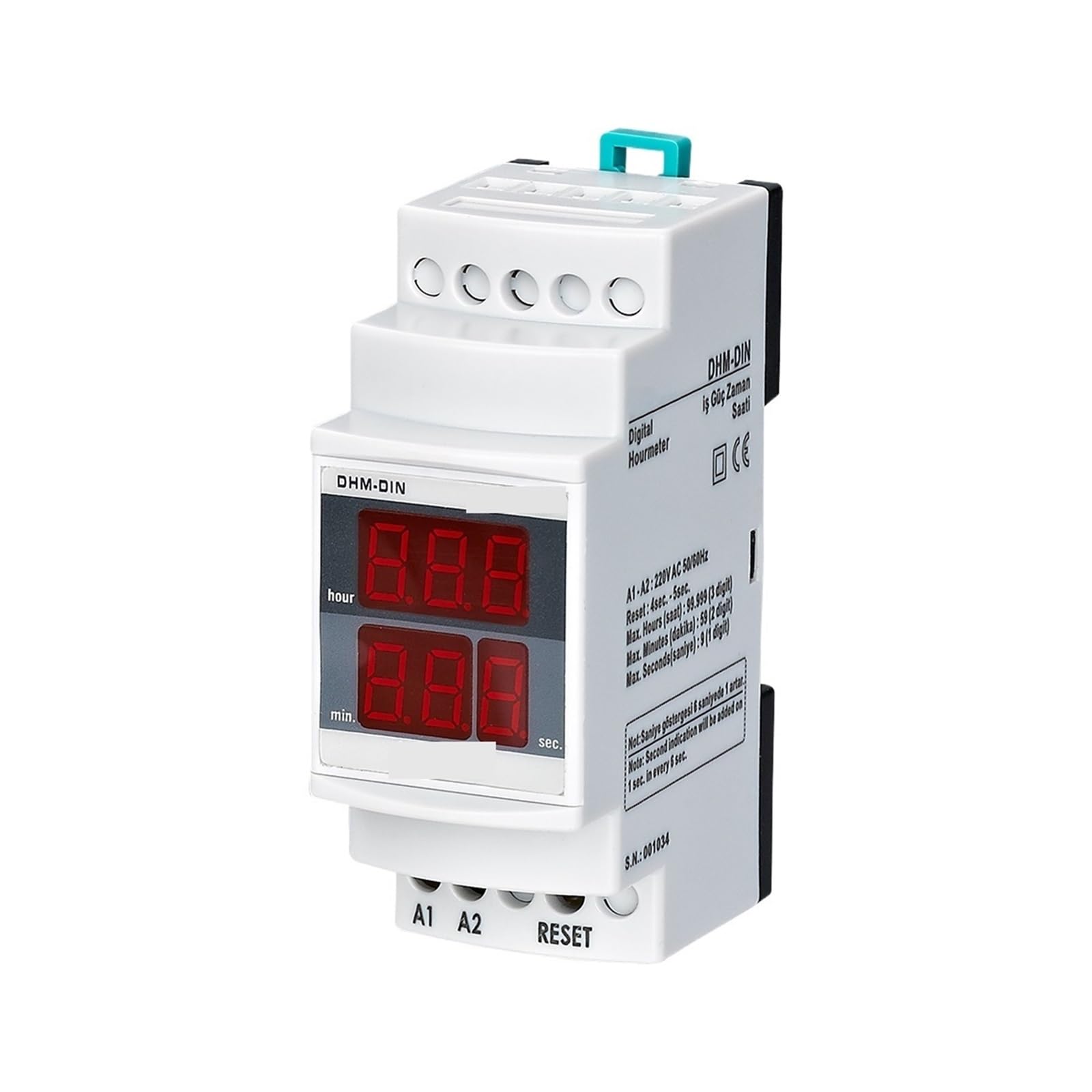 Compteur d'heures HDM-DIN pour circuit triphasé 380V AC modulaire