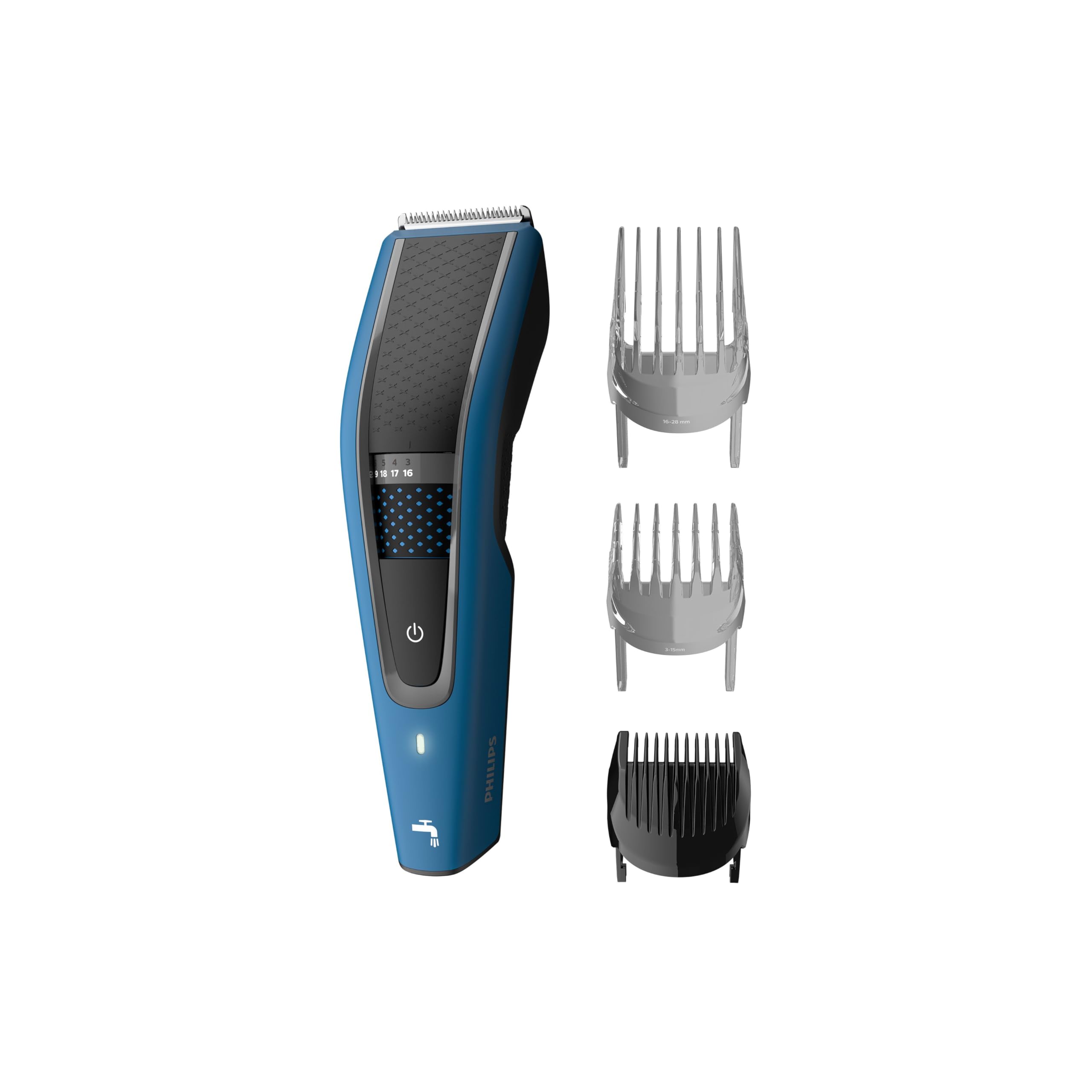 Philips Serie 5000 HC5612/15 – Haarschneider mit Klingen aus Edelstahl, 28 Längeneinstellungen, 75 min ohne Kabel, inkl. 3 Führungskämme, Blau