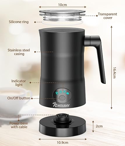 Miniatura 9 de NWOUIIAY Espumador de leche eléctrico 4 en 1, 600 W, 11.8 fl oz, espuma fríacaliente, control inteligente de temperatura, calentamiento de leche y