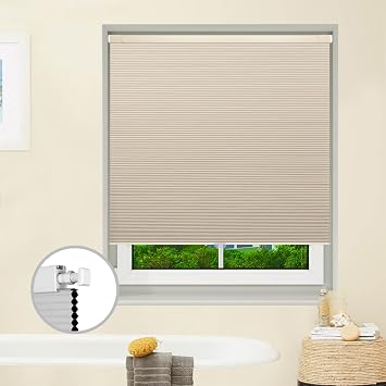 Cordless Cellular Shades No Drill No Tools Blinds Blackout Honeycomb Blinds for Windows Easy to Install Custom Cellular Blinds Privacy Window Blinds Shades, 17" W x 60" L, Blackout Beige