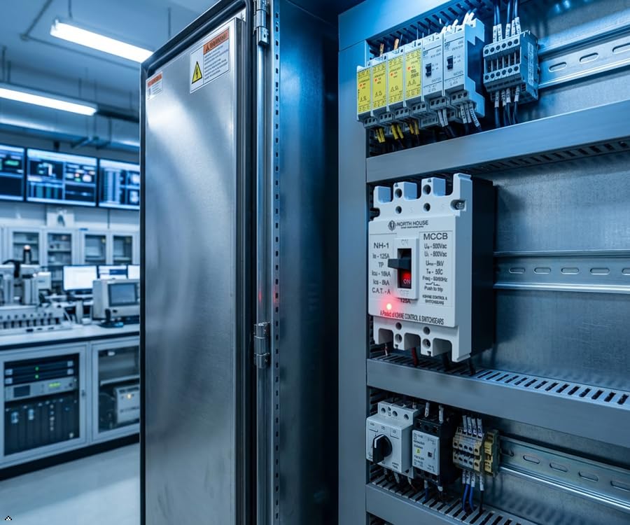 Image of NORTH HOUSE MCCB | 100 A 4 Pole | ISI Marked | 10kA | IEC 60947-2 | Fixed Type