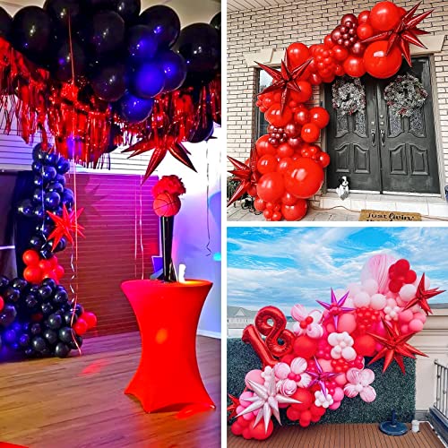 Partywoo Star Balloons 6 Pcs, One-Piece 14-Pointed Red Star Explosion Balloons With Ribbons, Red Point Star Foil Balloons, Large Mylar Balloons Fireworks Shape For Wedding Anniversary (27 & 22 Inch) #TOP6