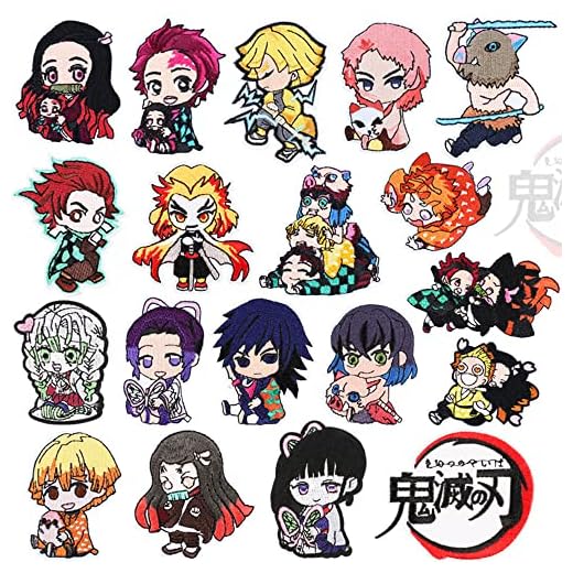 Iron on Patches for Clothing,19 Pieces Iron on Patches Anime Patches Demon Slayer Embroidered Iron on Sew on Decorative Applique Patch Patches for DIY Jeans, Jackets, Shirts, Bag, Caps
