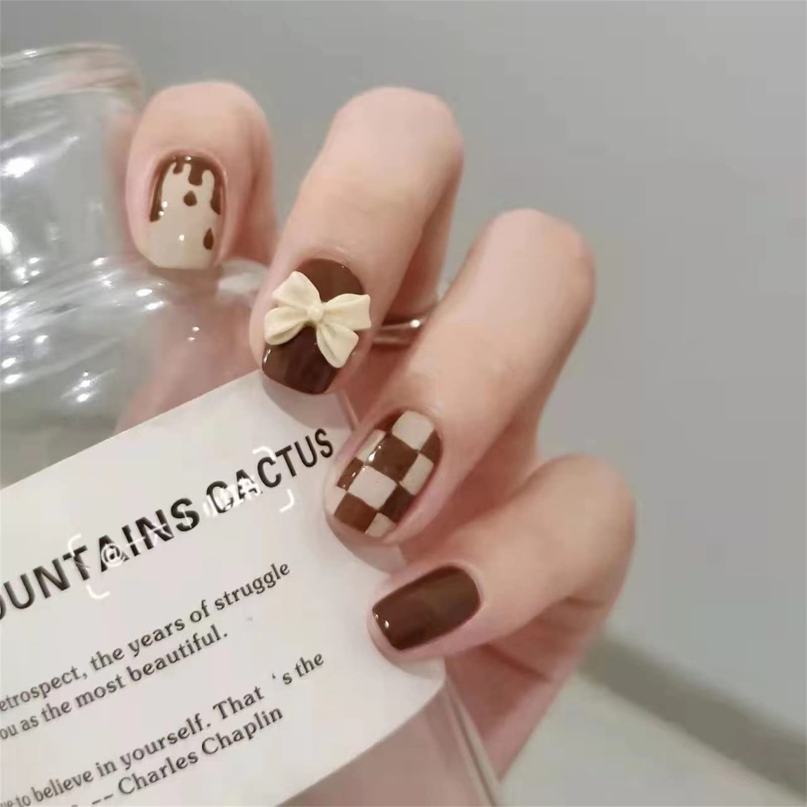 Bling Press on Nails, Unghie finte con finitura riutilizzabile di lusso, Nail Art fatta a mano con design di manicure con licenza (L, A) (AM)