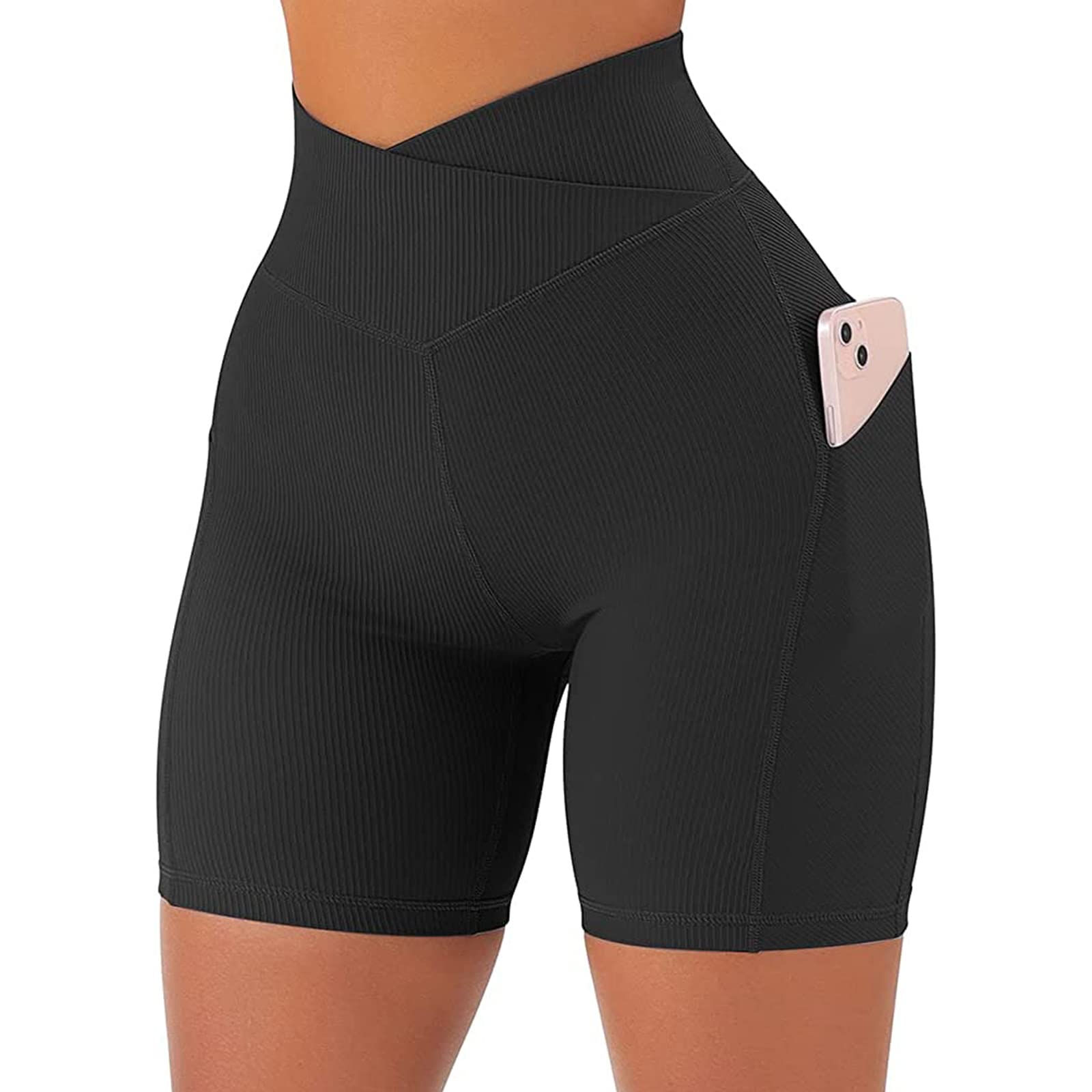 HommyFineHigh Waist Gym Yoga Shorts for Women with Pocktes, Cross Workout Booty Biker Athletic Shorts