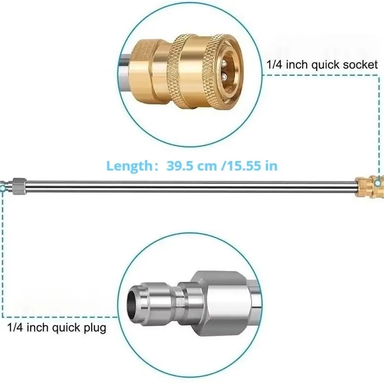 Lancia di Estensione per Idropulitrice 1 prolunga for idropulitrice ad Alta Pressione Dritta con Lancia a spruzzo Attacco rapido da 1/4" in Acciaio Inossidabile, 40 cm